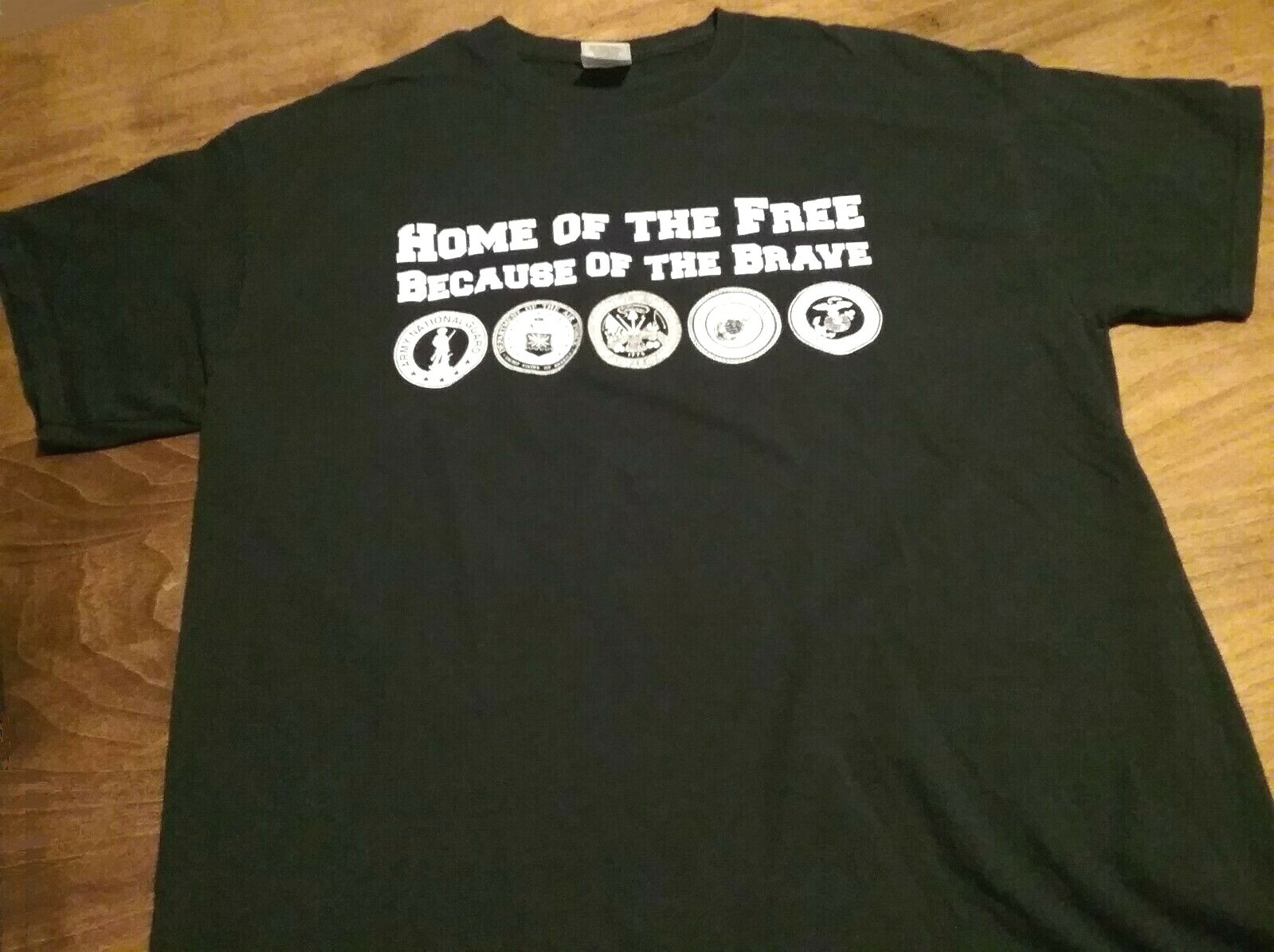 Home of the Free Because of the Brave T-Shirt Lg US Armed Forces