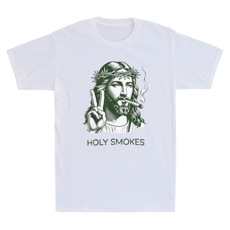 Holy Smokes Funny Jesus Marijuana Weed Cannabis Stoner 420 Graphic Men&rsquo;s T-Shirt