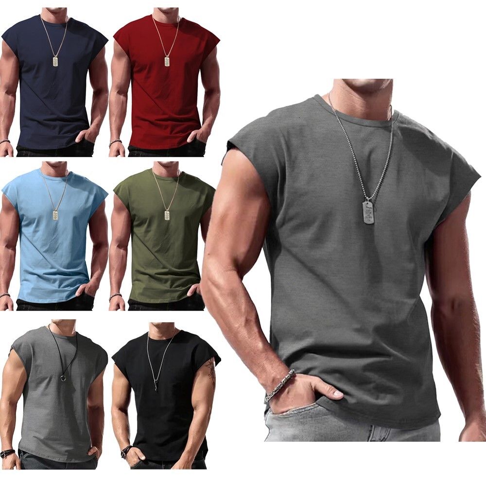 Mens Casual Sleeveless T-Shirt Solid Color Vest Tank Tops for Vacation Travel