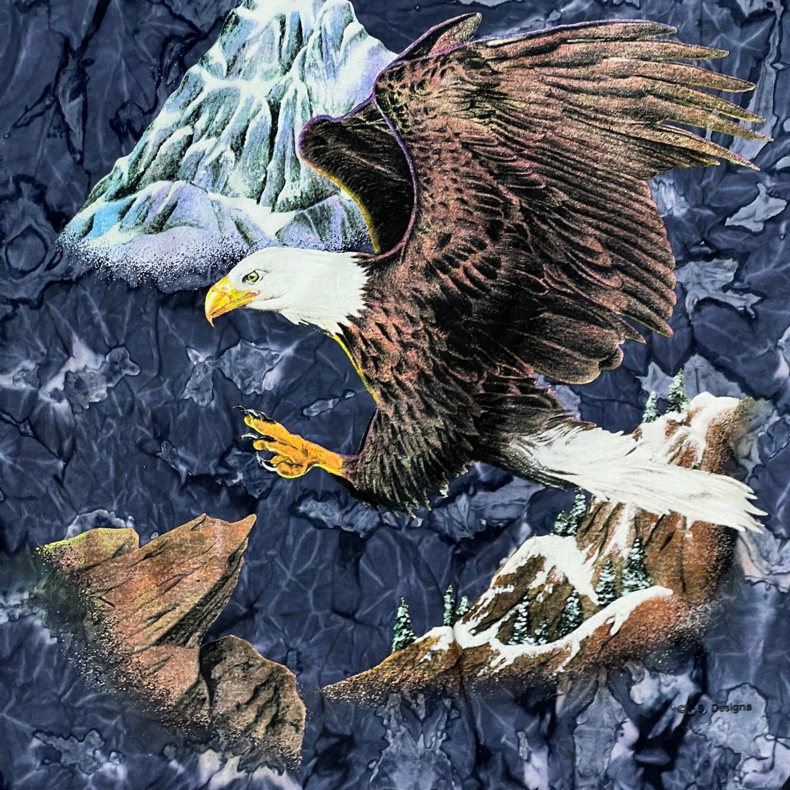 Vintage 90s TShirt Four Seasons Size Large Blue Tie Dye Bald Eagle Graphic Print