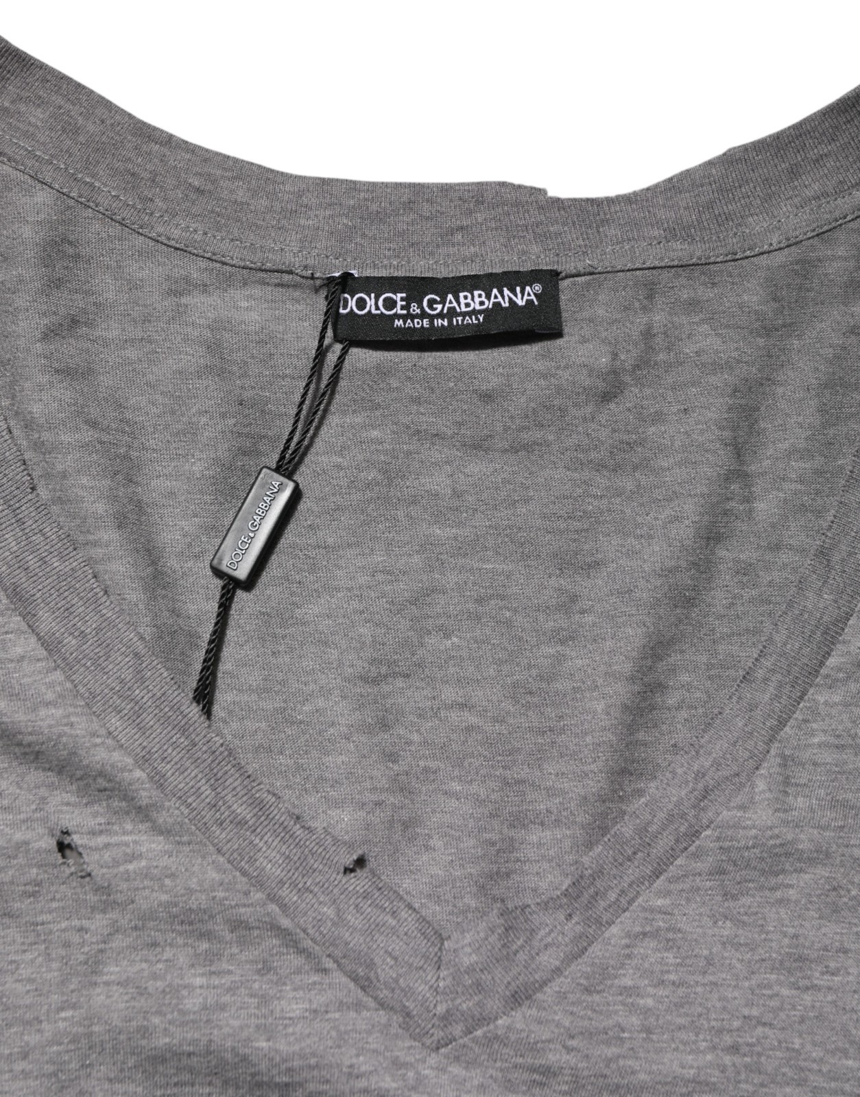 DOLCE & GABBANA T-shirt Gray Cotton Tattered Logo Patch Men IT52/US42/XL 750usd