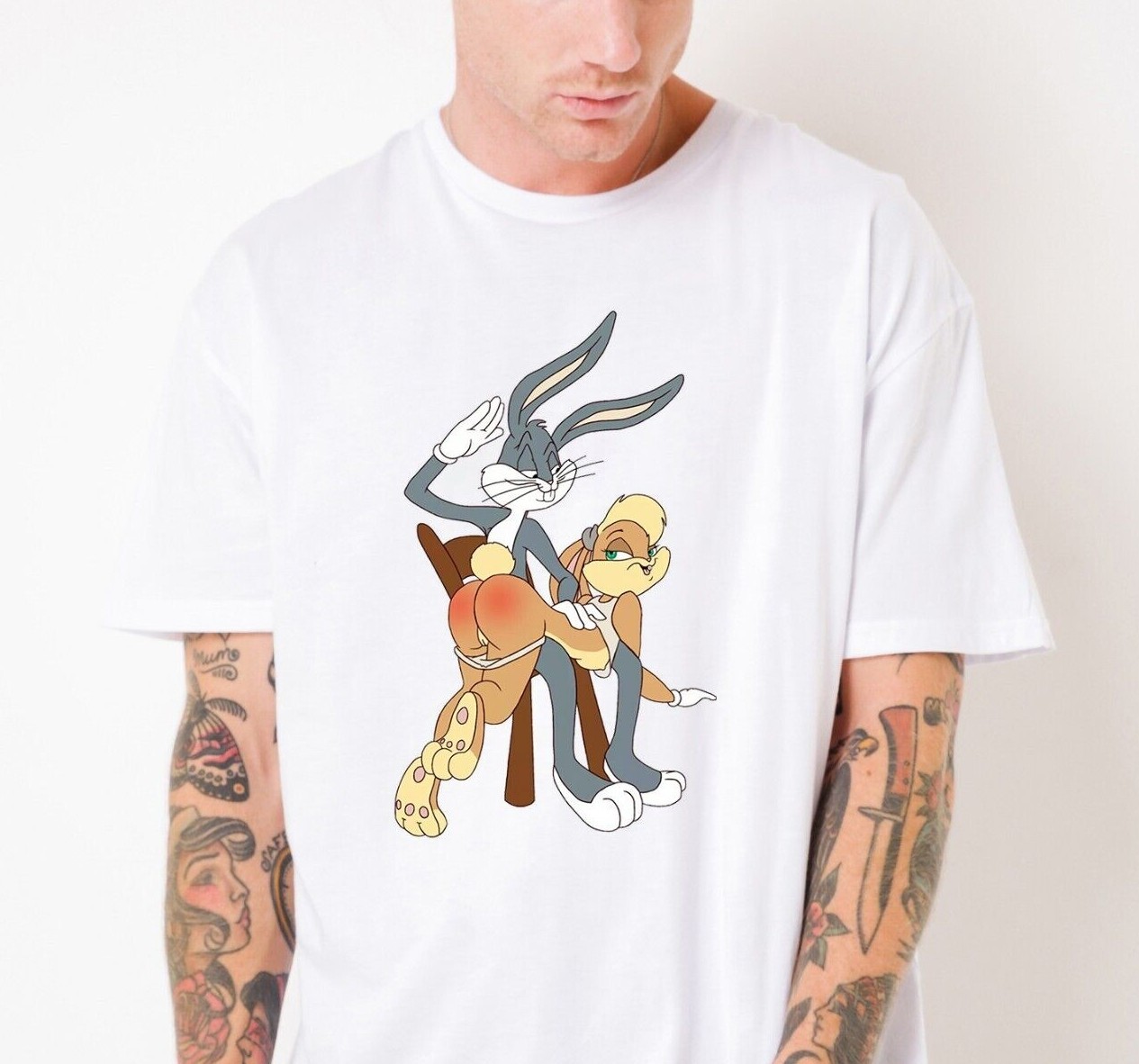 Bugs Bunny Spanking Lola Funny Cartoon Unisex T-shirt S-5XL