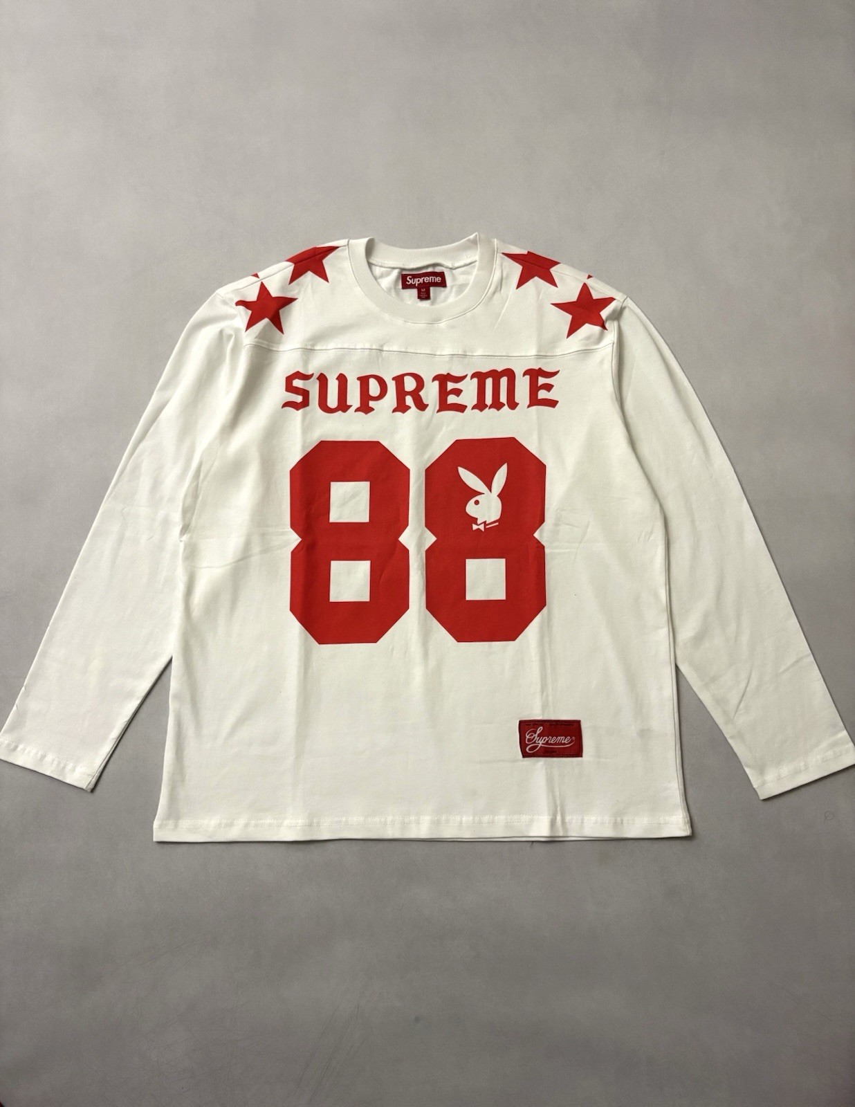 Supreme Playboy Bunny 88 Logo White/Red Long Sleeve Crew T-Shirt Men’s S