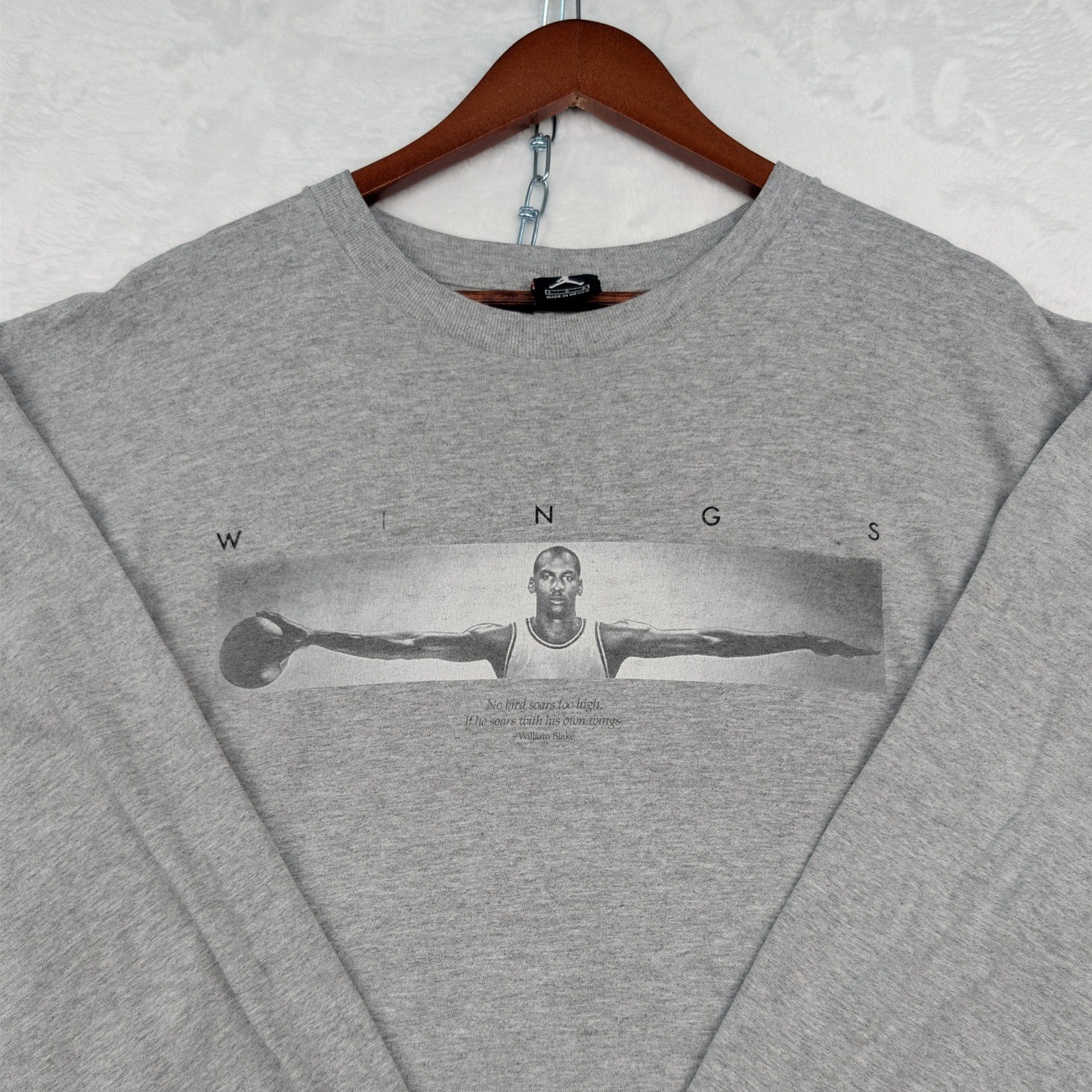 VTG Jordan T-Shirt Men&rsquo;s Large Gray Nike Air Wings Michael Jordan Graphic LS 90s