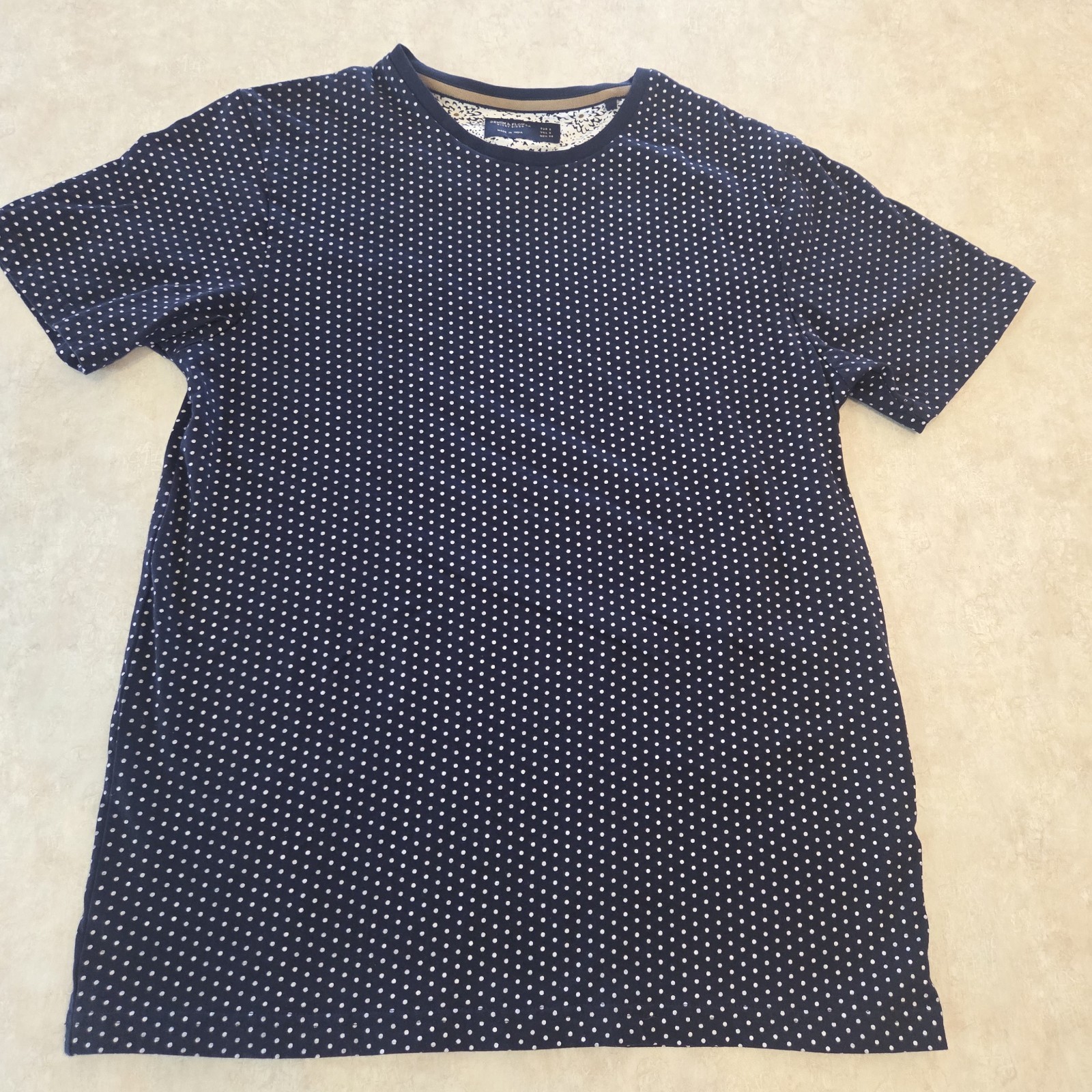 Denim & Flower Ricky Singh Men&rsquo;s Blue White Polka Dot Crew Neck Tee S C-0092