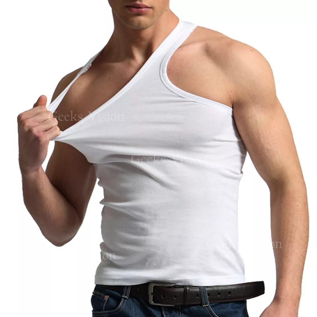 6-Pack Men&rsquo;s White Cotton A-Shirts TANKS “Tagless ~ Lay Flat Collar”