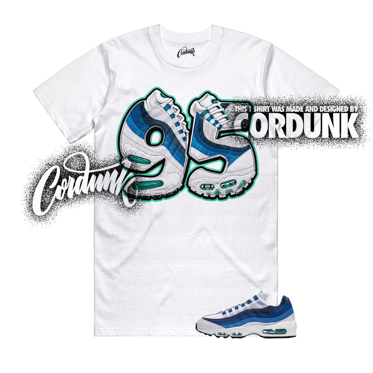 Air Max 95 White Lake Blue Obsidian French Emerald Green T Shirt Match 95SNKR