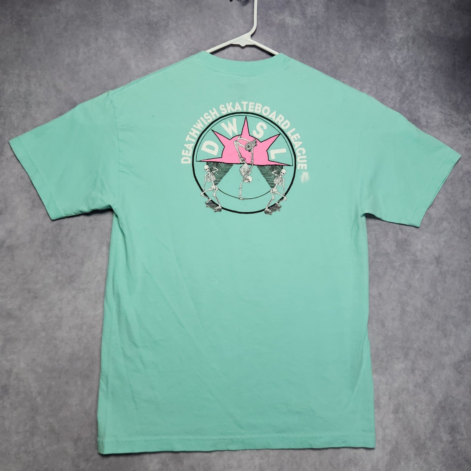 VTG Deathwish Skateboard League T-Shirt Mens Large Green Skeleton DWSL Skate Tee