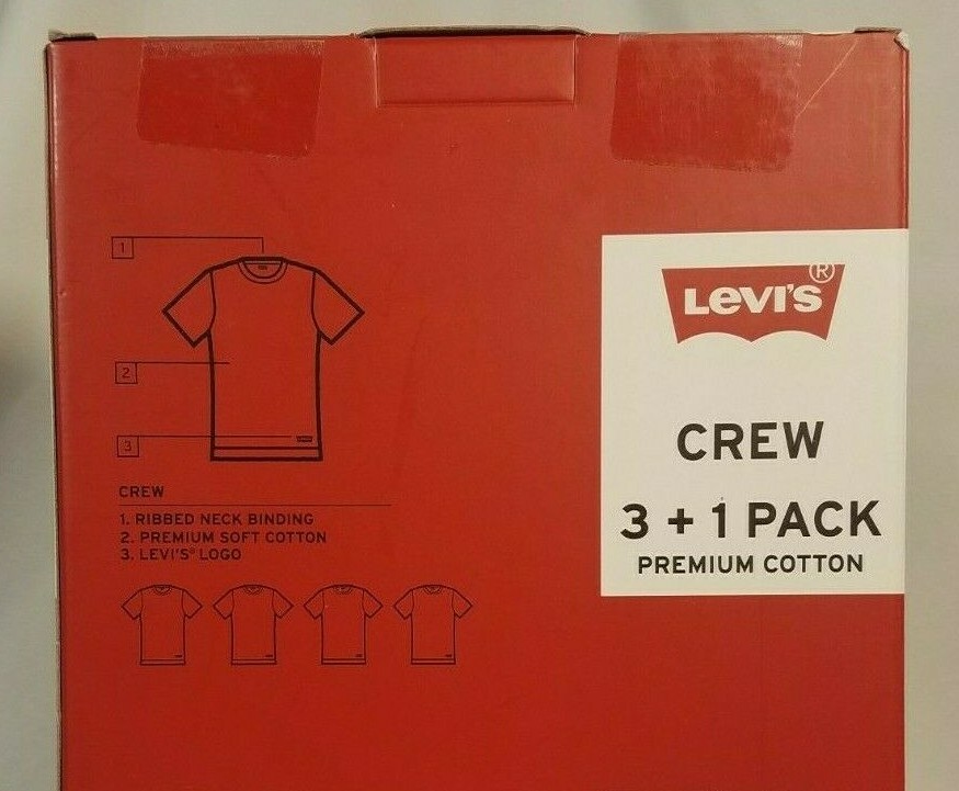 Levi&rsquo;s 4 Pk Crew Neck T-Shirts Medium White 100% Premium Cotton, Tag-Free Levis