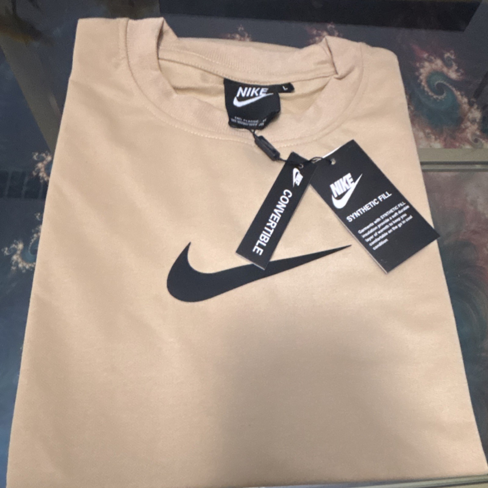 Nike Men&rsquo;s Beige Convertible Logo Synthetic T-Shirt Short Sleeve Size L