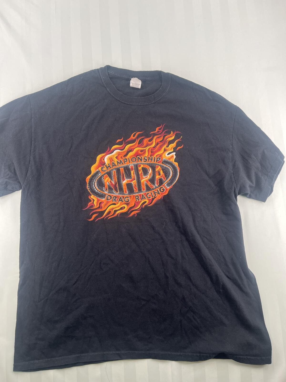 Vintage NHRA Championship Drag Racing Flame Graphic Black T-Shirt Size XL