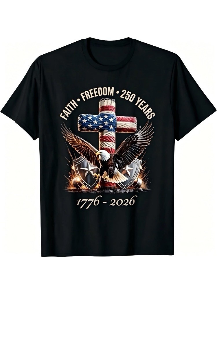 Men&rsquo;s Black Graphic Print T-Shirt L Short Sleeve Crew Neck Faith Freedom 1776