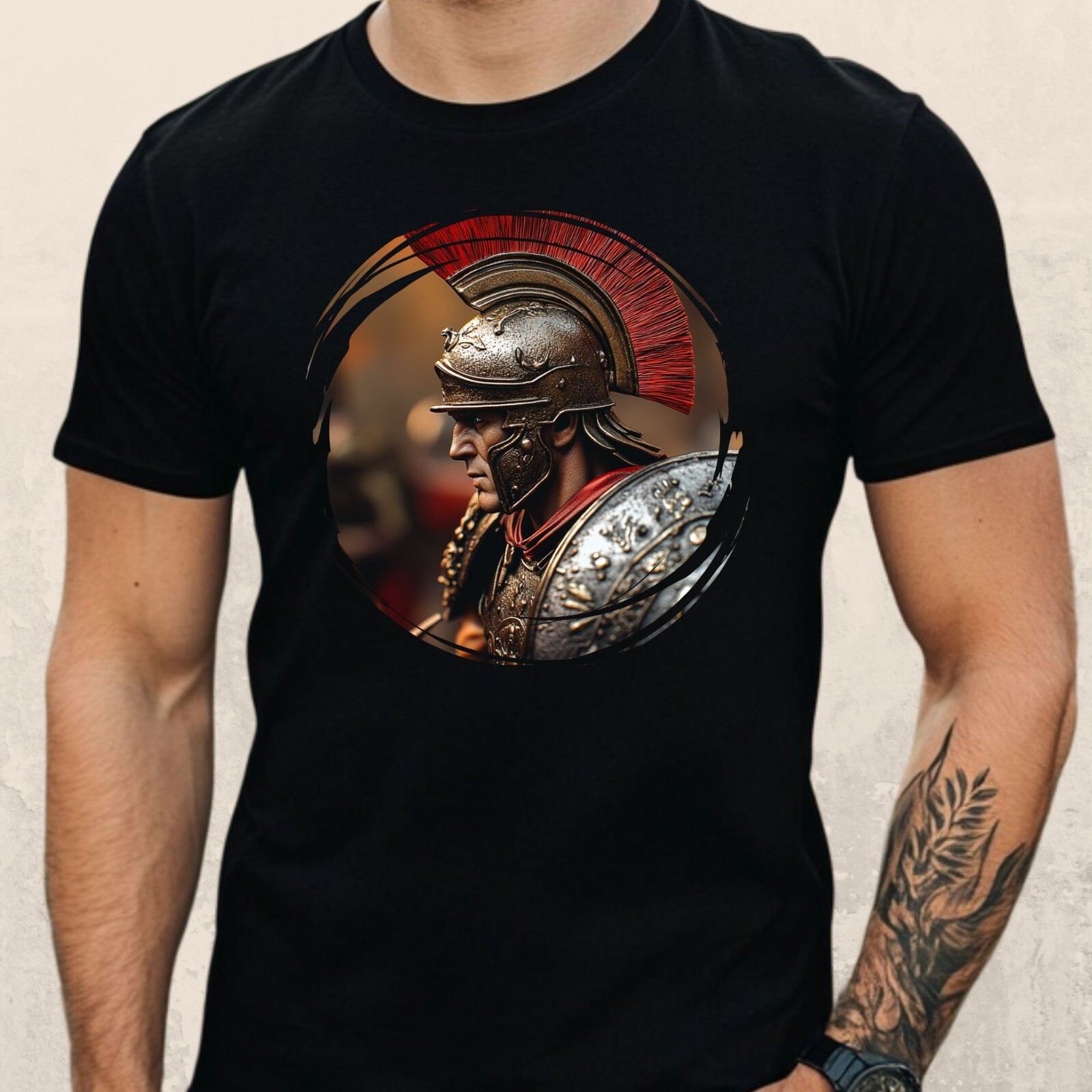 Mens Roman Legionnaire Motif Cotton T-Shirt Size S to 5XL