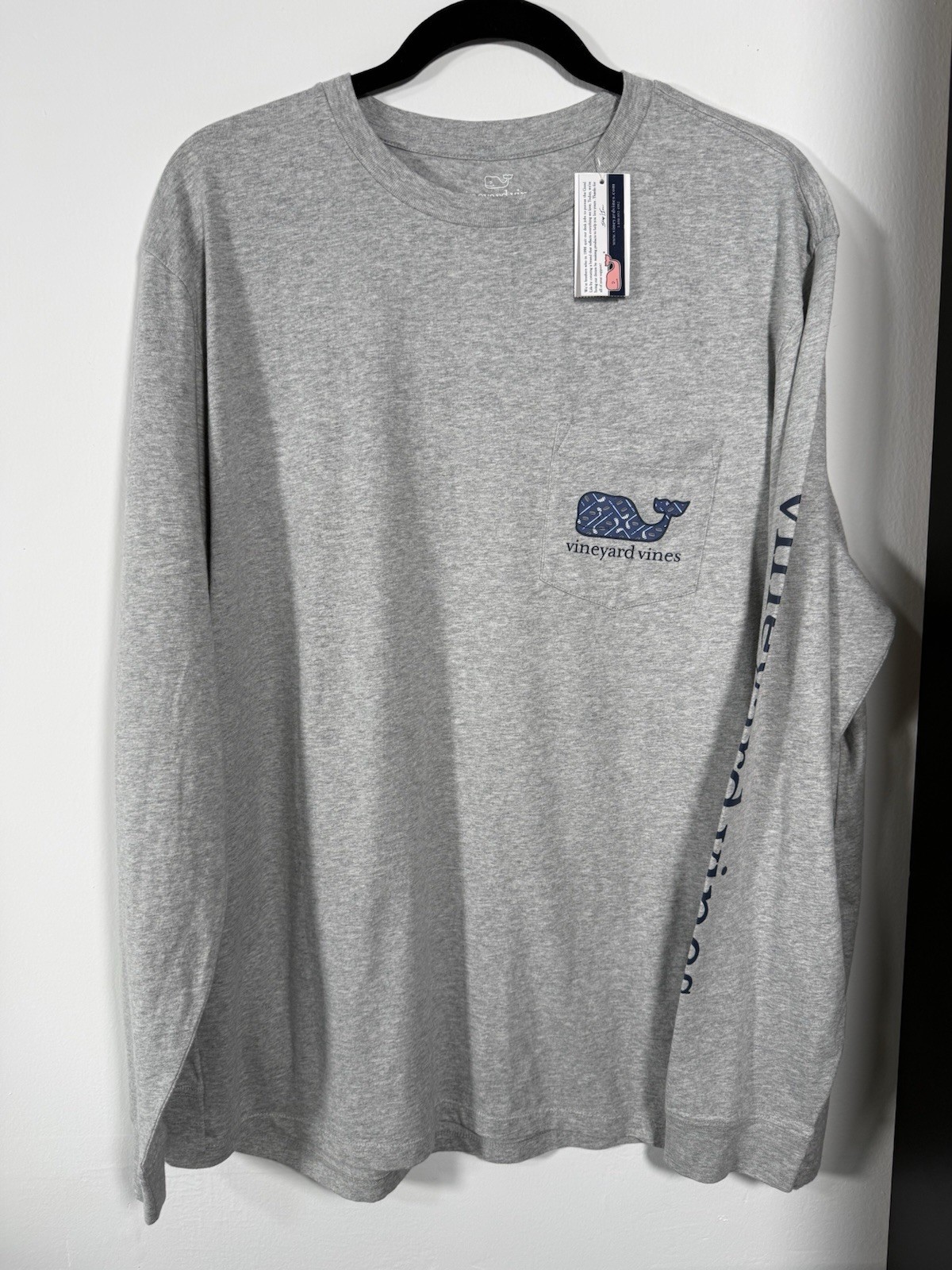 Vineyard Vines Long Sleeve Hockey Whale Fill Pocket T-Shirt Gray XL NWT