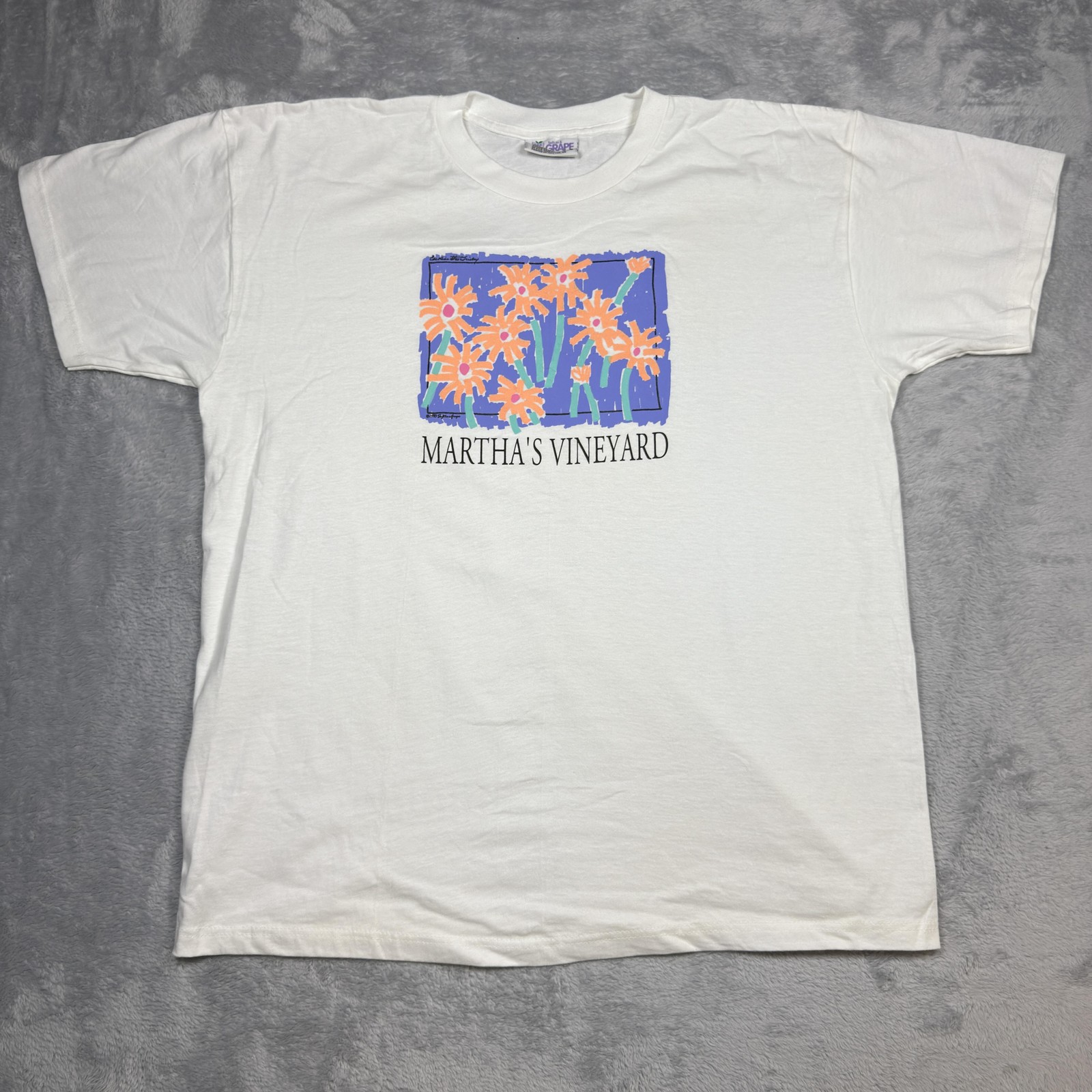 Vintage Martha&rsquo;s Vineyard Shirt Mens XL White Floral Art Soft As A Grape 90s Tee