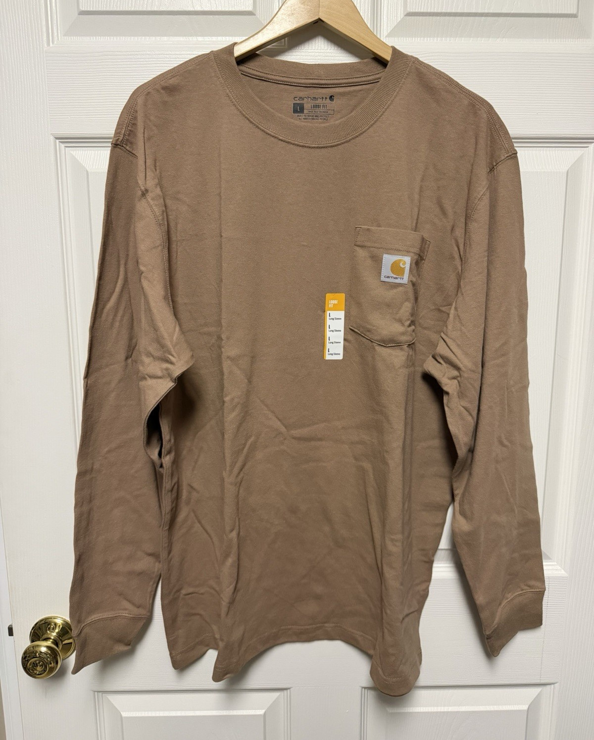 Carhartt Men&rsquo;s Loose Fit Heavyweight Long Sleeve Pocket T-Shirt Brown Taupe L
