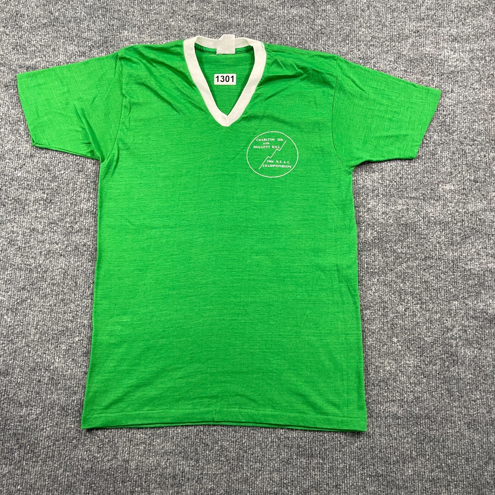Vintage 1984 NEAC Championsips Charlton 20k Mugget Hill Shirt Small 17×26 Green