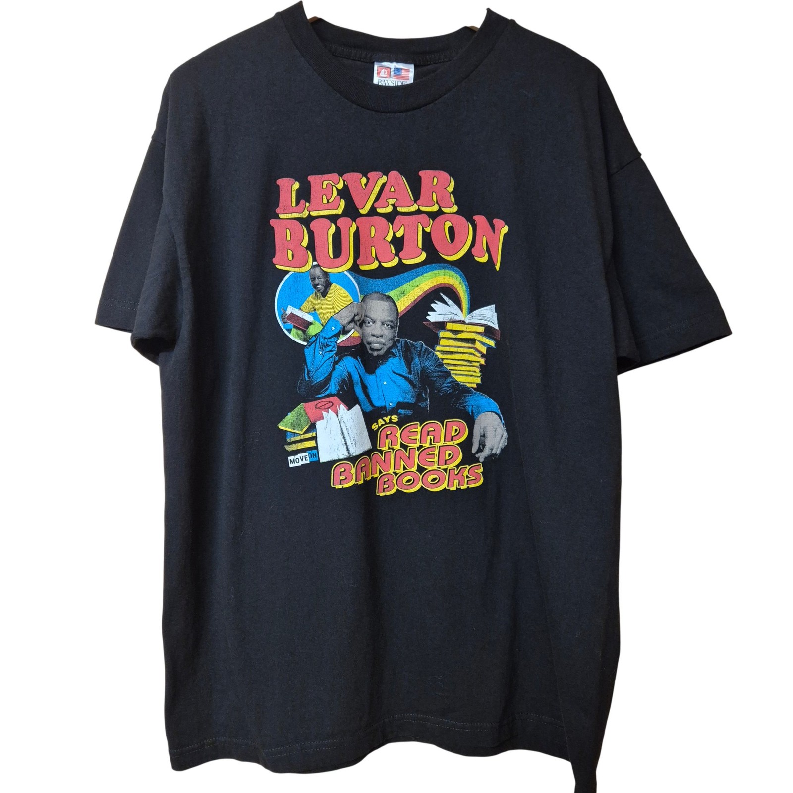 Bayside LeVar Burton T-Shirt Men&rsquo;s XL Black Graphic Print Book Reading