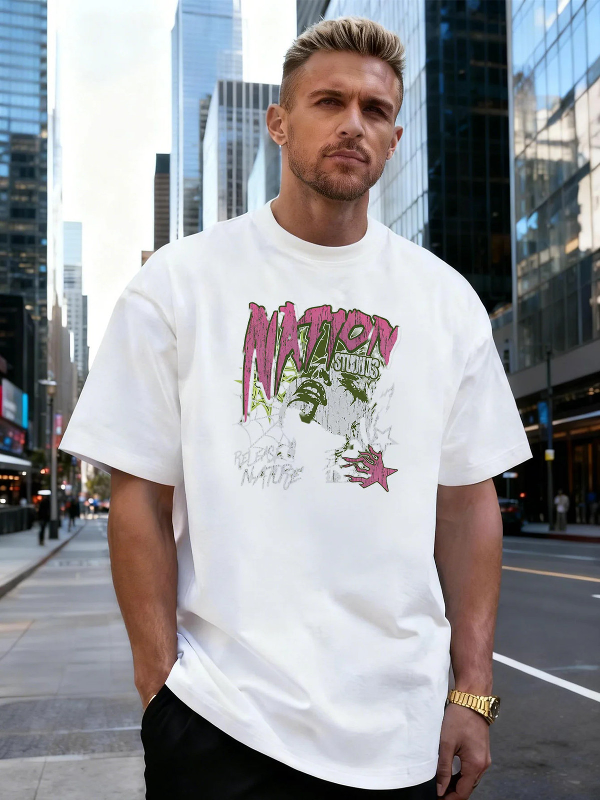 Letter Art Graphic 100% Cotton Men&rsquo;s T-Shirt Suitable for Daily Casual Wear