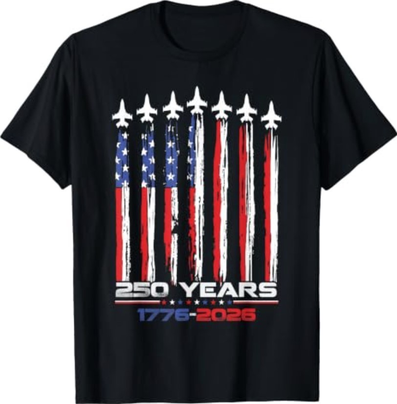250 Years Anniversary Fighter Jet Flag USA 4th of July T-Shirt