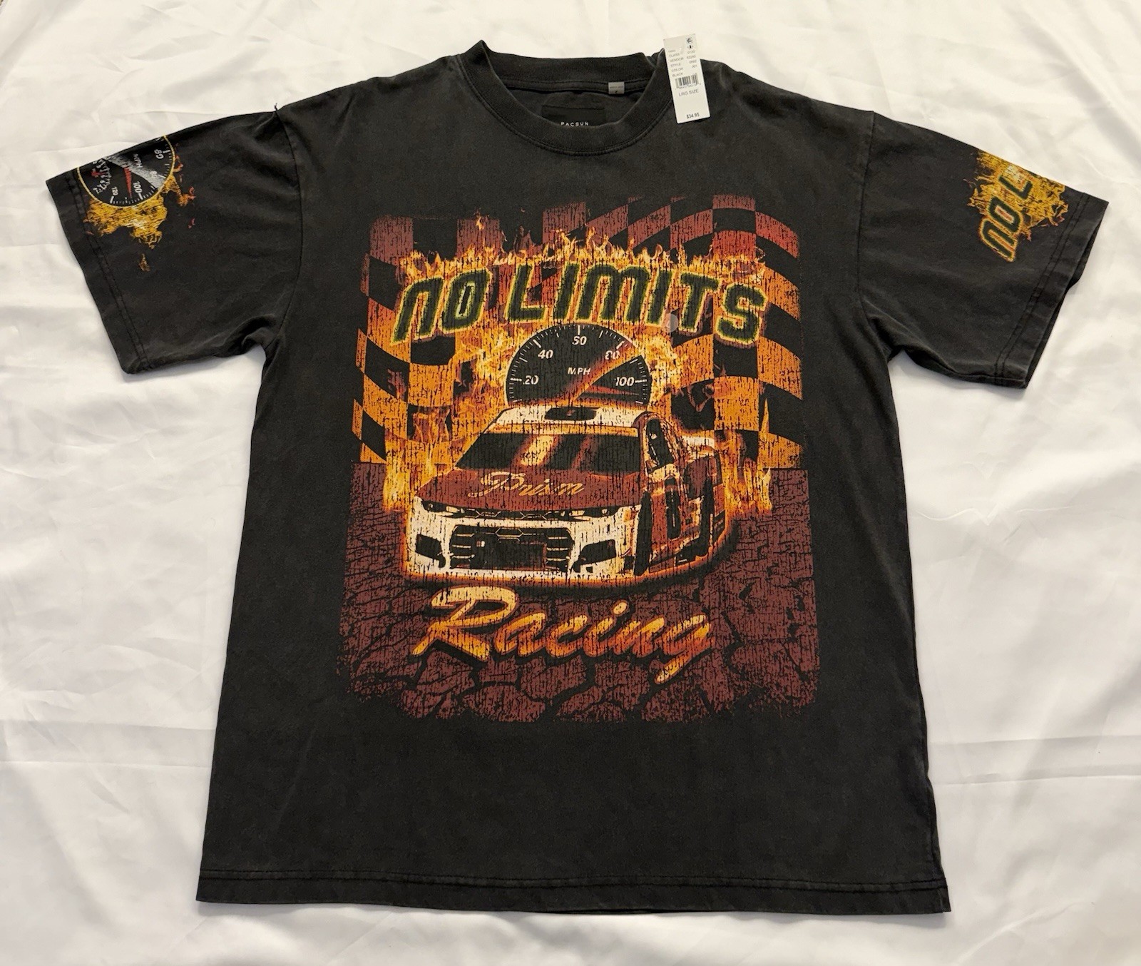 PacSun No Limits Racing Graphic T Shirt Mens Streetwear size Large #0358 baggy