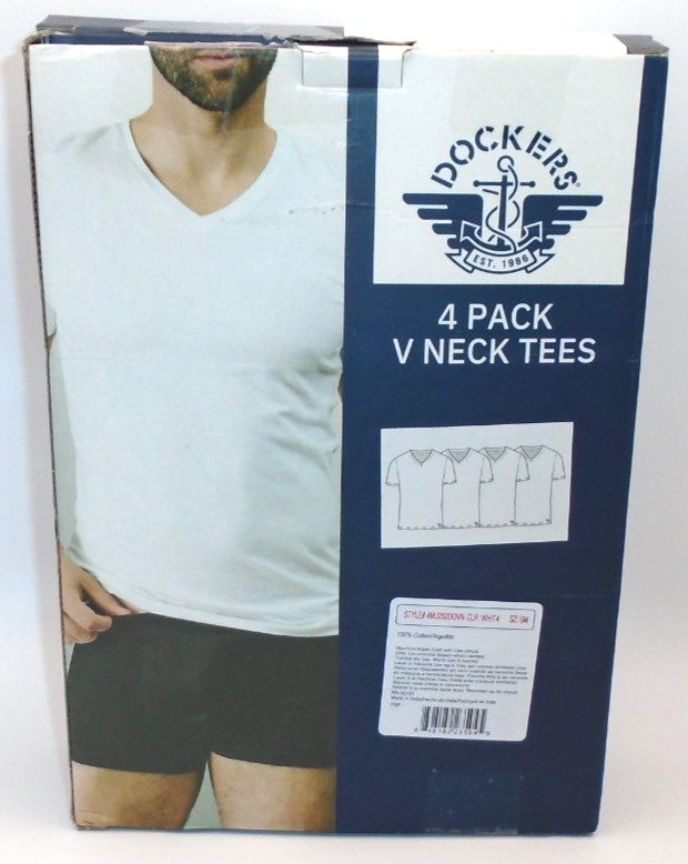NEW MENS « DOCKERS 4 PACK 100% PREMIUM COTTON V NECK LOGO T SHIRTS TEES » Open Box