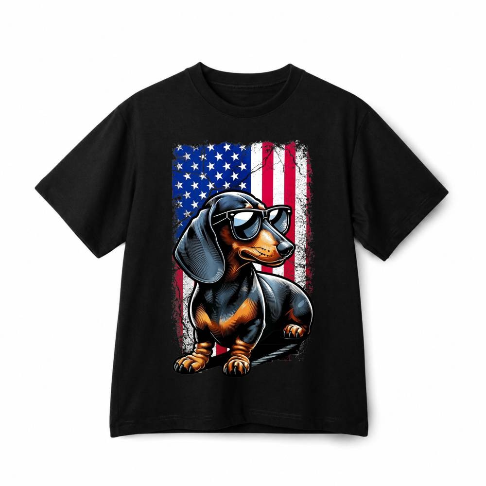 Cool Dachshund USA Distressed Flag Patriotic Graphic Cotton T-Shirt Unisex