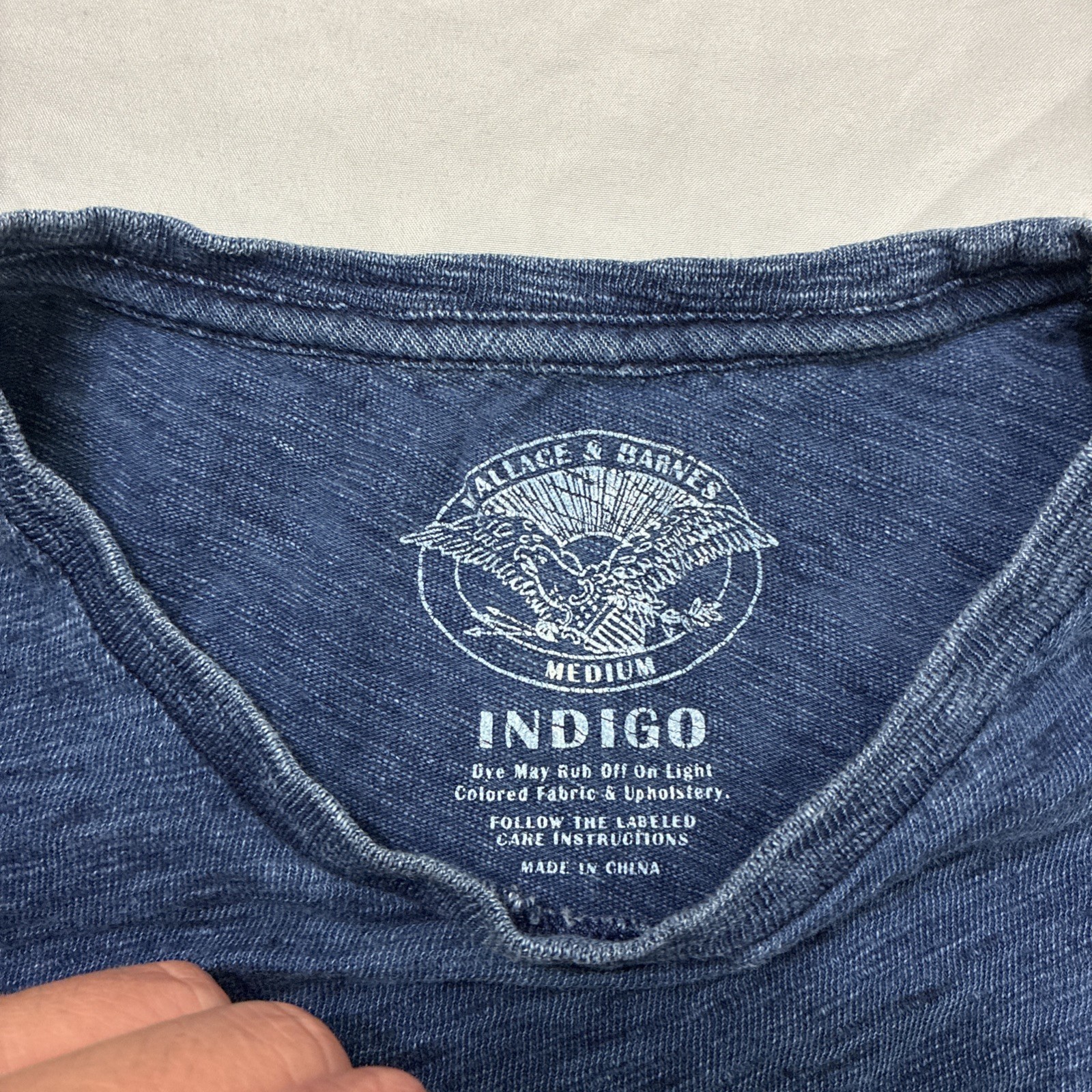Wallace & Barnes Indigo Blue Heathered Crew Neck Long Sleeve T Shirt – M Medium