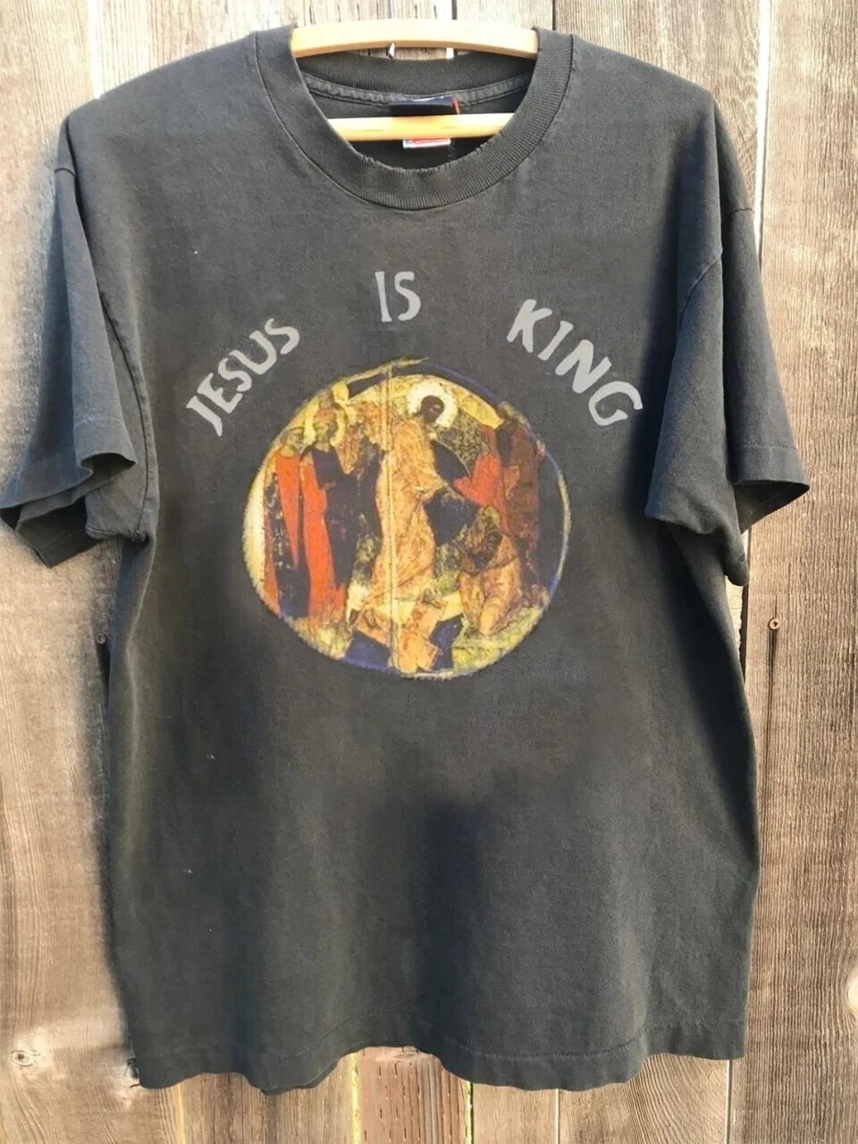 Kanye West Jesus Is King 90s Reprint Charcoal Short sleeve Unisex T shirt