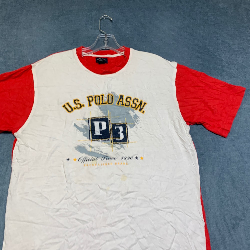 U.S. Polo Assn. T Shirt Mens Large White Red Cotton Crew Neck Graphic Print Tee