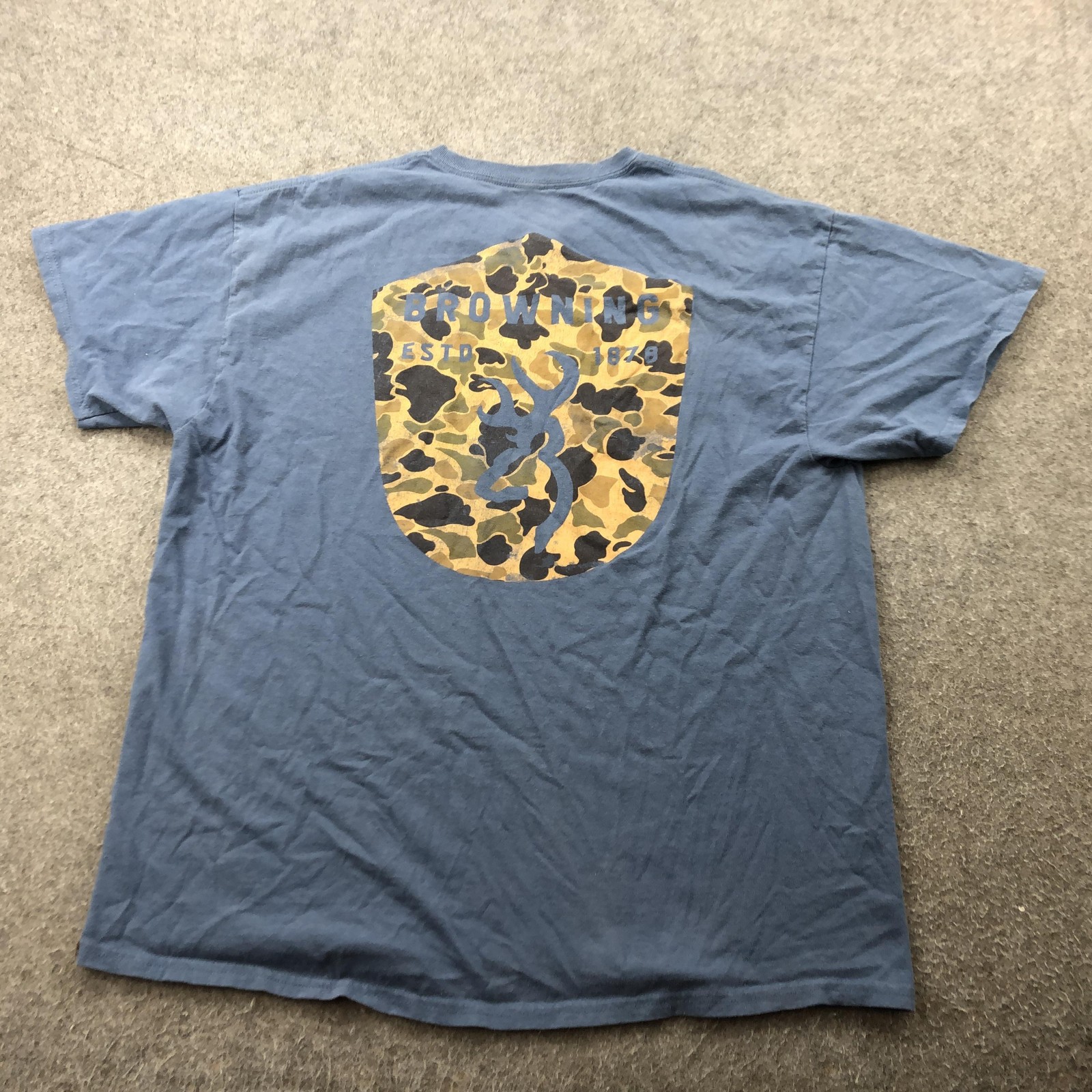 Browning Shirt Mens XL Blue Camo Logo Outdoors Hunting Graphic Tee 100% Cotton