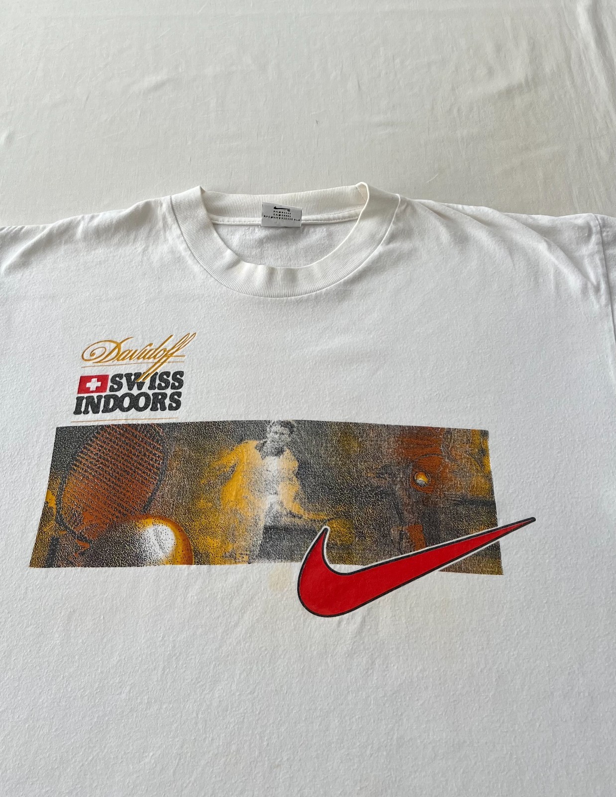 Vintage 90s Nike Davidoff Swiss Indoors Tennis White T-shirt Sz M