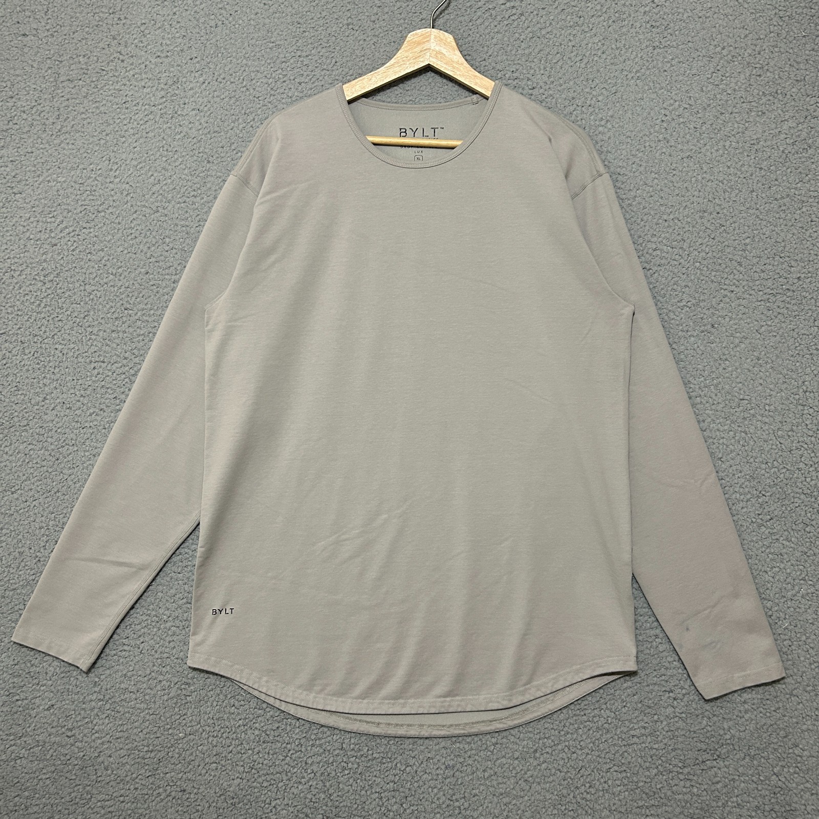 BYLT Premium Basics Drop Cut Long Sleeve Shirt Men XL Gray Performance Stretch