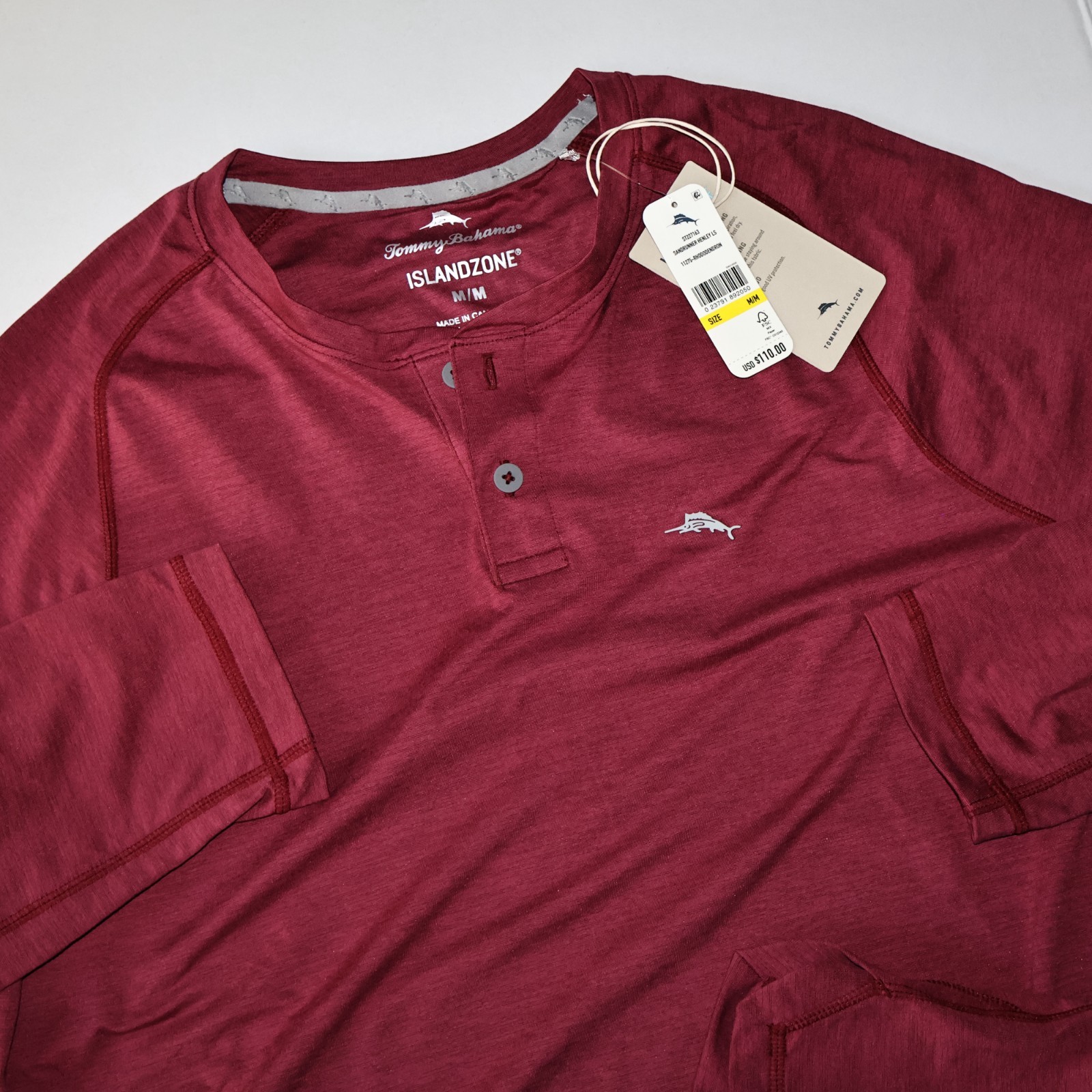 Tommy Bahama T Tee Shirt Sandrunner Henley Island Zone Red New LS Medium M