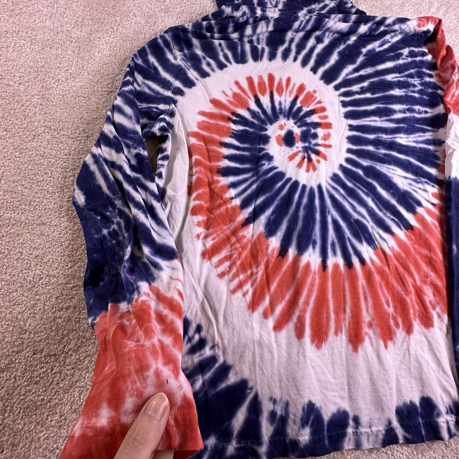 Polo Ralph Lauren Hooded T Shirt Mens L Red White Blue Tie Dye Long Sleeve Tee