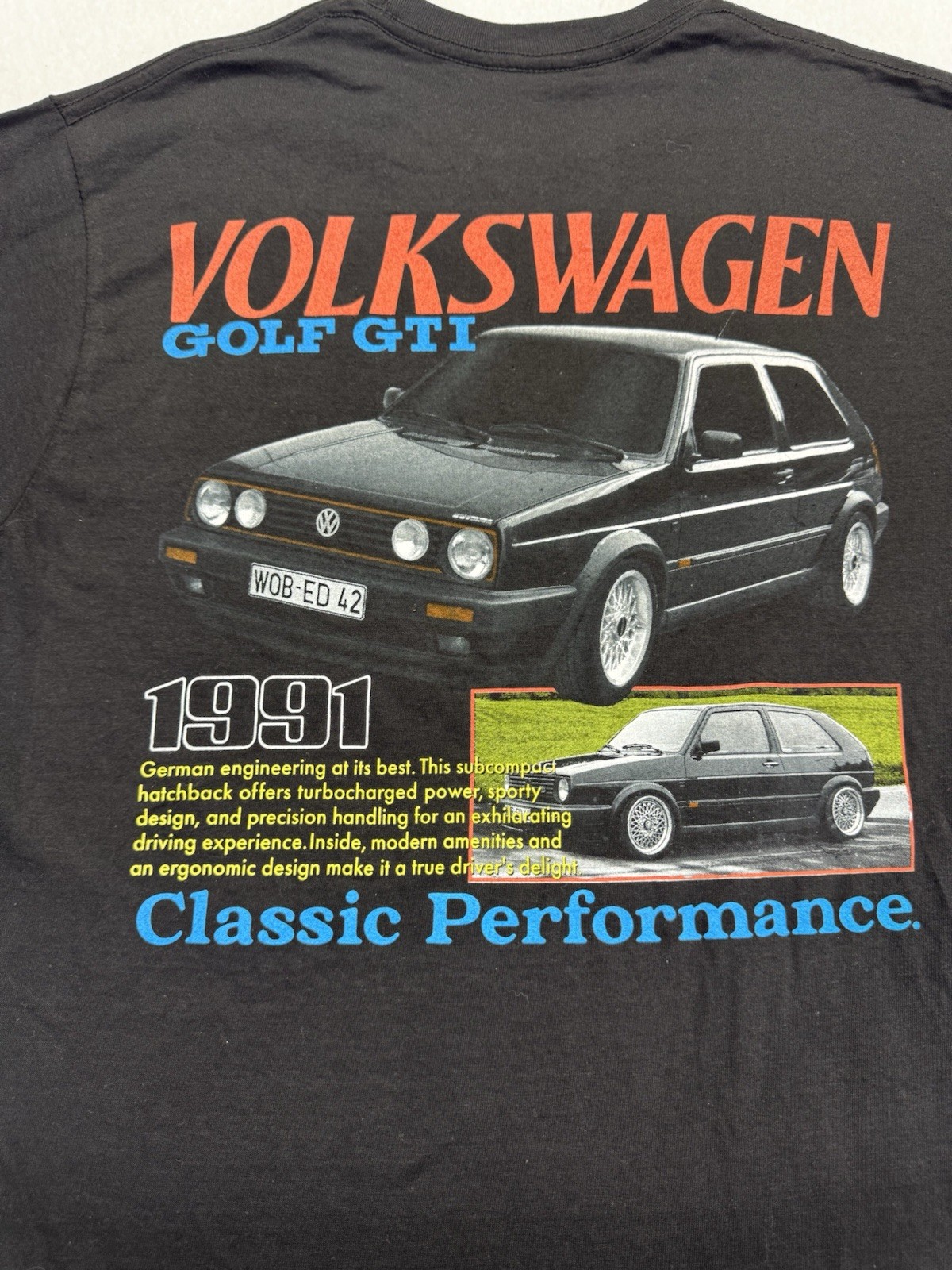 Volkswagen Golf 1991 GTI T-Shirt Black Logo Graphic Tee Racing Men’s Large