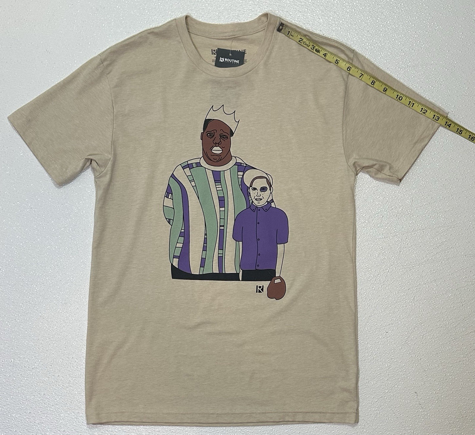 ROUTINE BASEBALL Size Medium Beige Biggie Smalls Sandlot T-shirt NWT