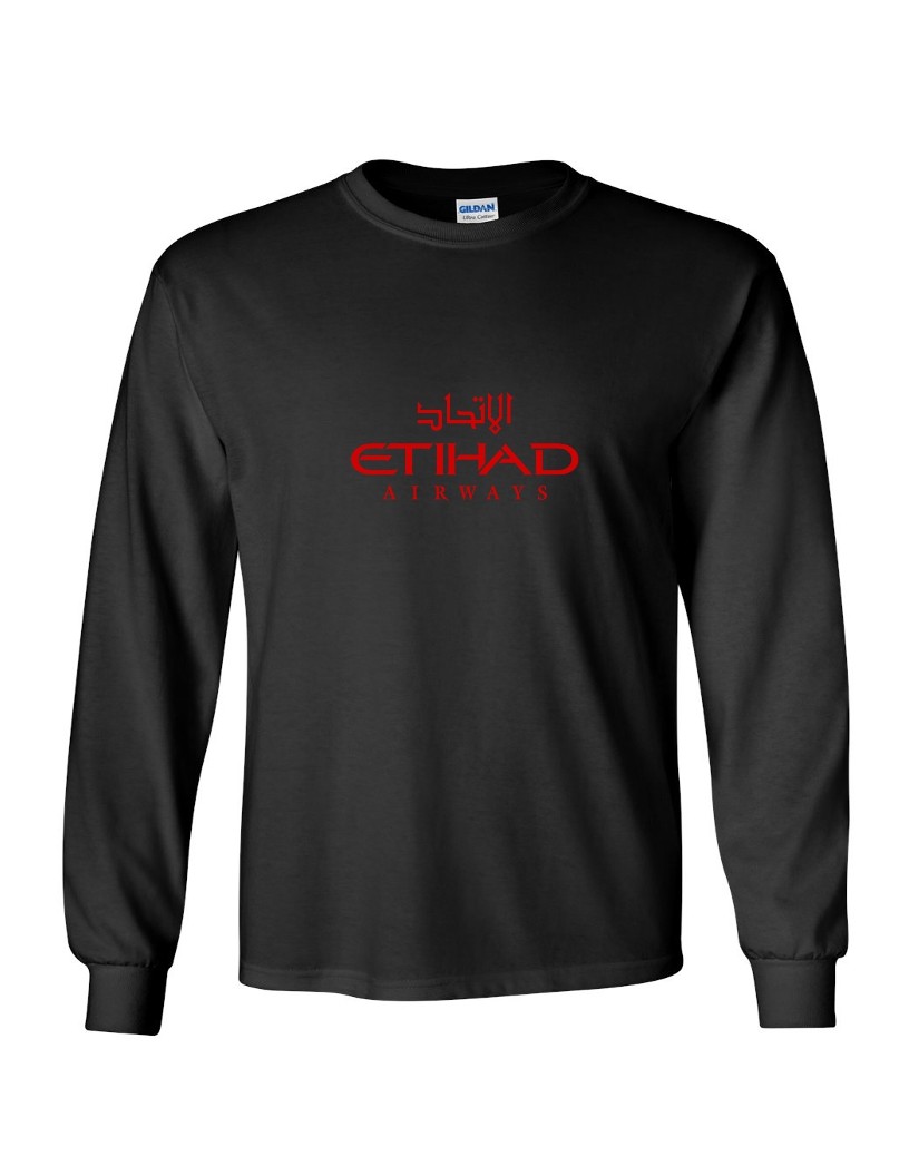 Etihad Airways Red Logo United Arab Emirates Airline Black Long Sleeve T-shirt