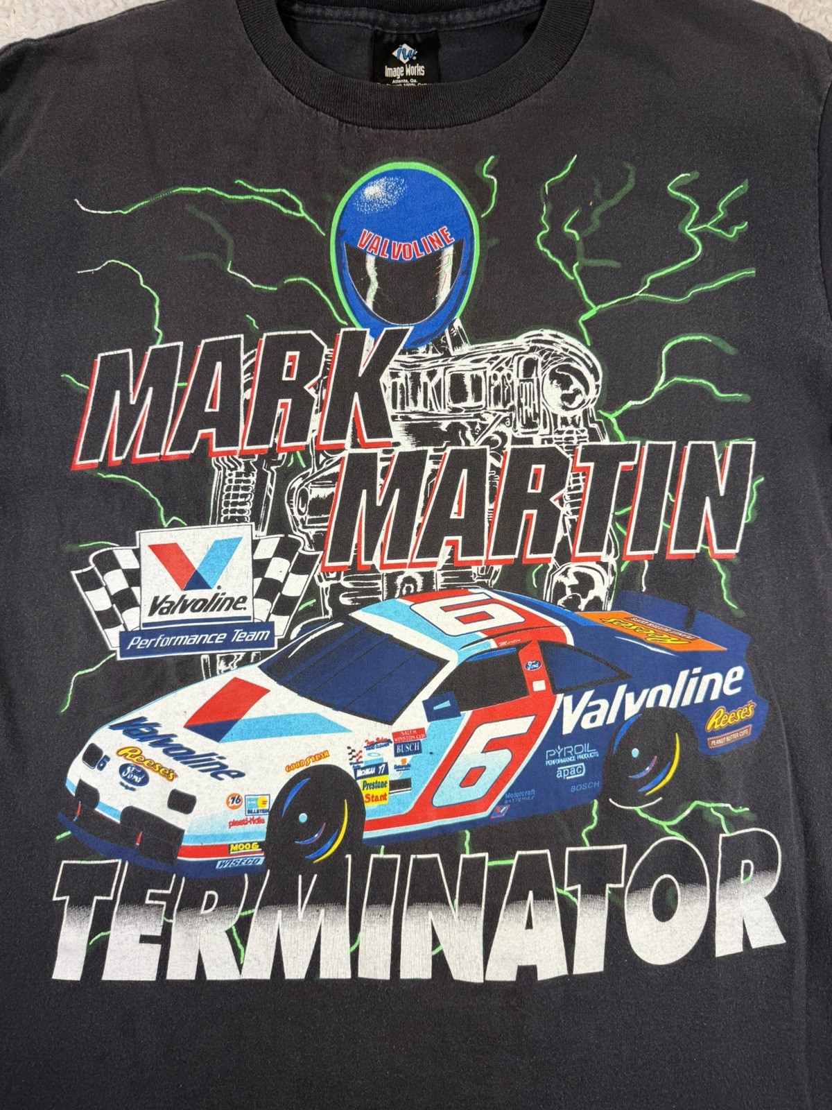 Vintage Black Single Stitch MARK MARTIN TERMINATOR T-Shirt Size L NASCAR USA🔥