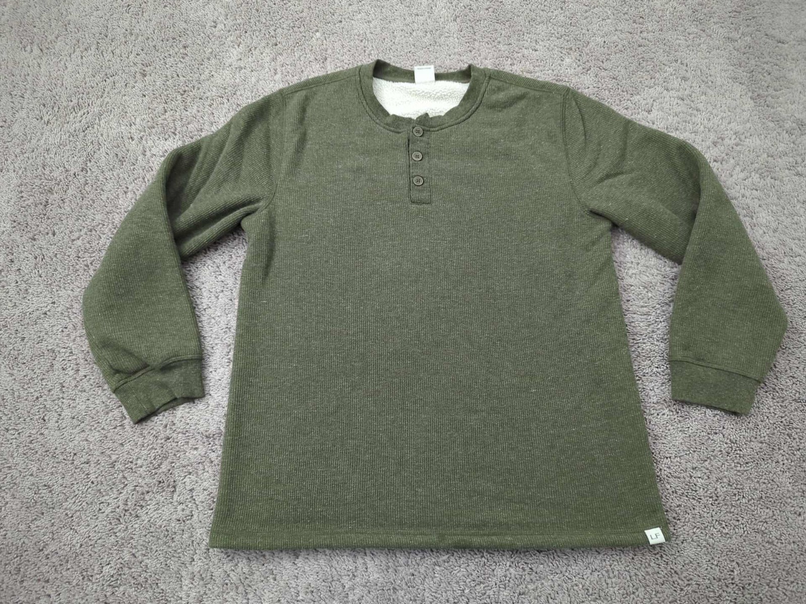 London Fog Thermal Shirt Mens L Green Long Sleeve Ribbed Knit Fleece Lined
