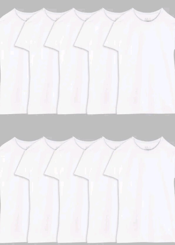 Sz XL (10) Pack Fruit Of The Loom Tag Free Crew White T Shirts New In Package