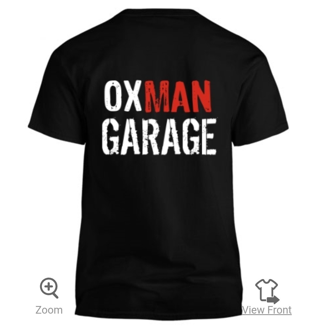 Oxman Garage T-Shirt Black 100% Cotton Digital Print Donate for Cancer