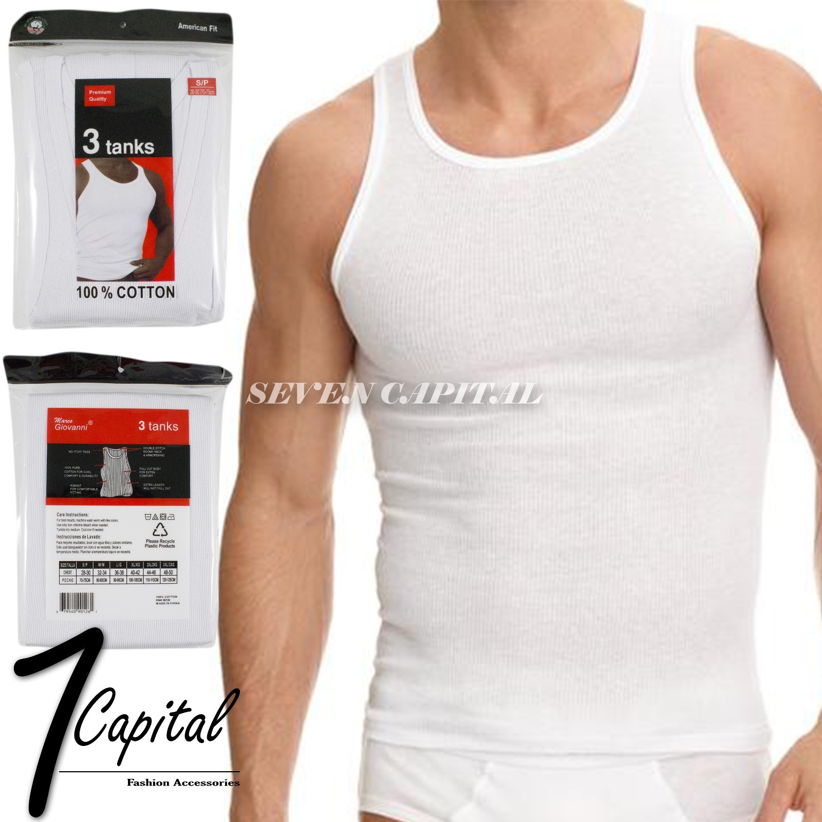 3 6 Packs Mens 100% Cotton Tank Top White Wife Beater A-Shirt Undershirt Ribbed
