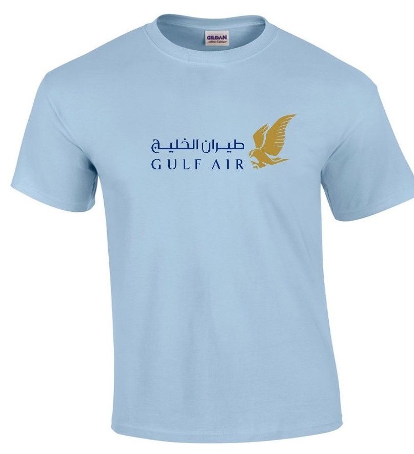 Gulf Air Gold Blue Logo Bahrain Airline Light Blue Cotton T-shirt