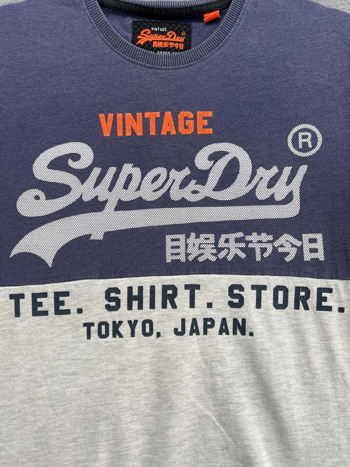 Superdry Shirt Mens Small Navy Gray Colorblock Graphic Tee Shirt Store Tokyo