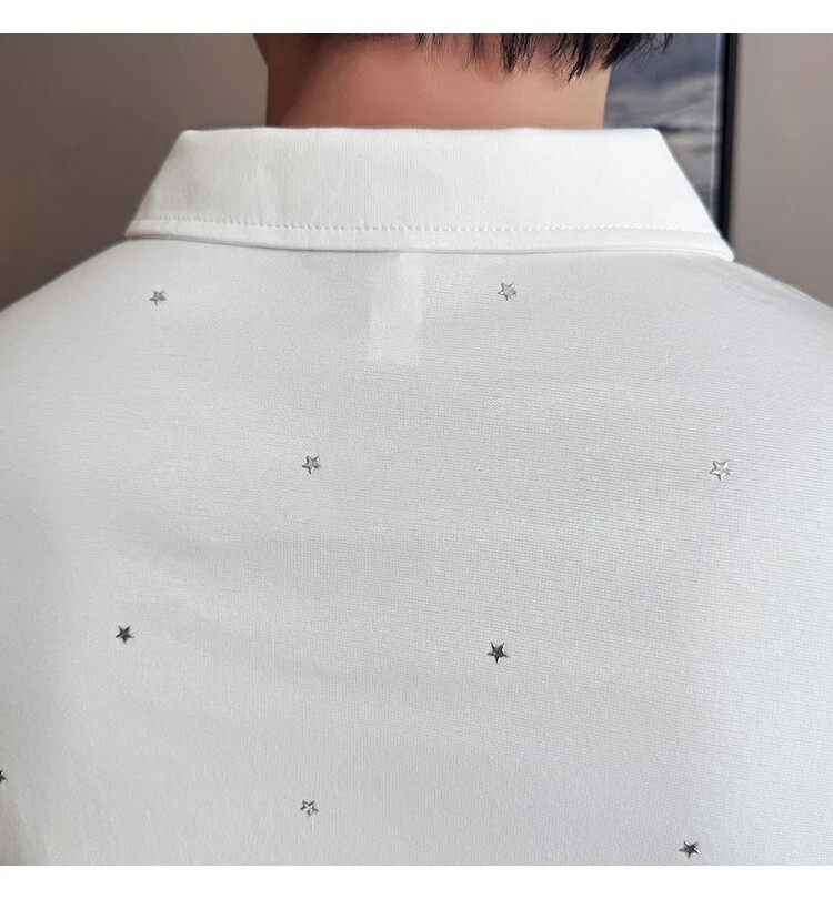 New Men Luxury Beaded Stars Fashion Polo T-Shirt Black White High Quality