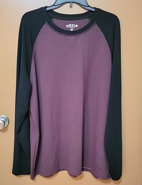 Orvis Classic Mens Raglan Tshirt Size XL Maroon Red Black Pullover Long Sleeve