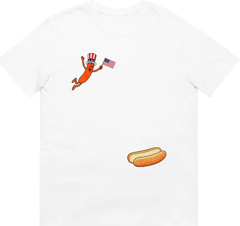 Hotdog Freedom Dive Funny Uncle Sam Hot Dog Jumping Into Bun T-Shirt Size S-5XL