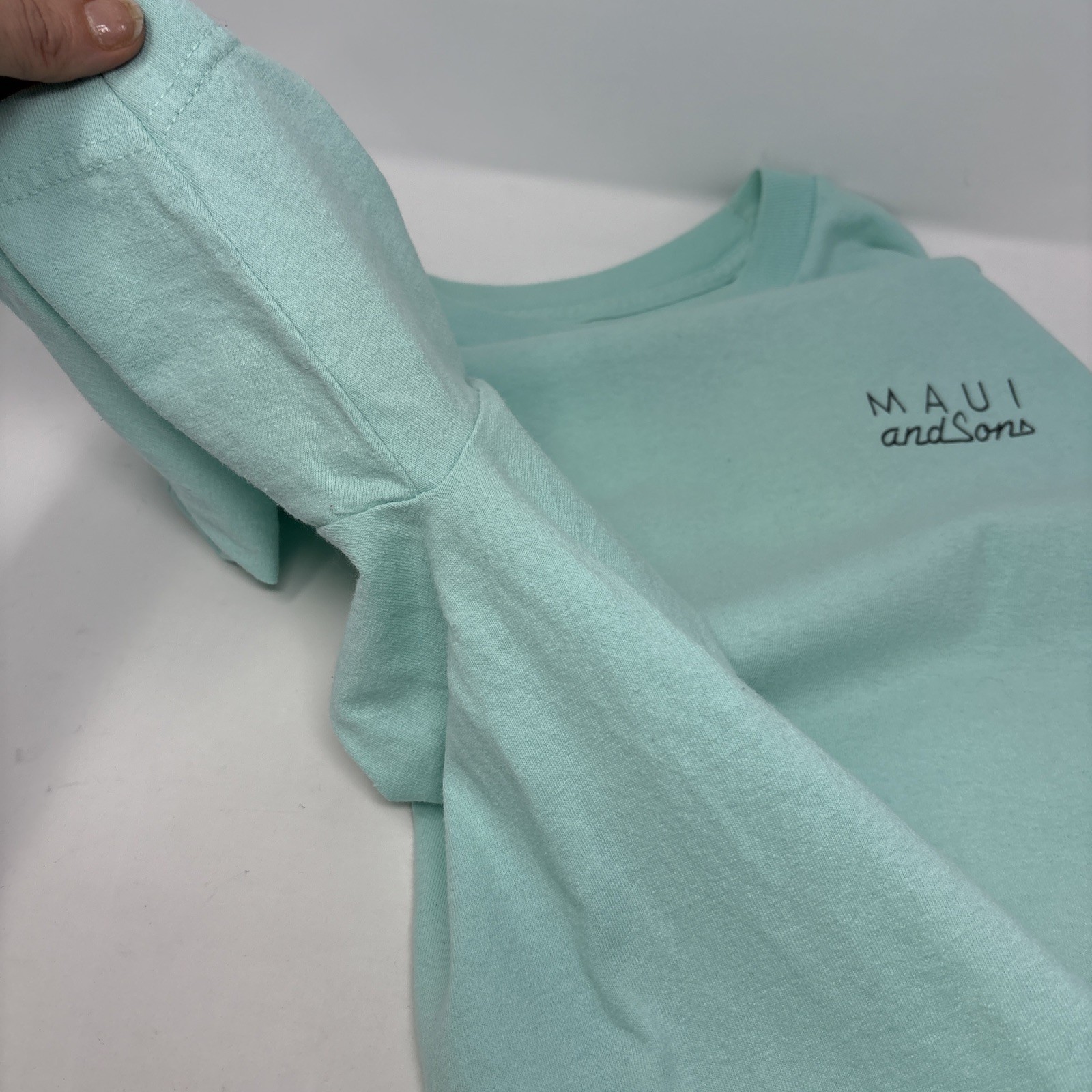 Vintage Maui and Sons Tshirt Sz M Neon Sharks Waves Mint Green Aloha Surfing