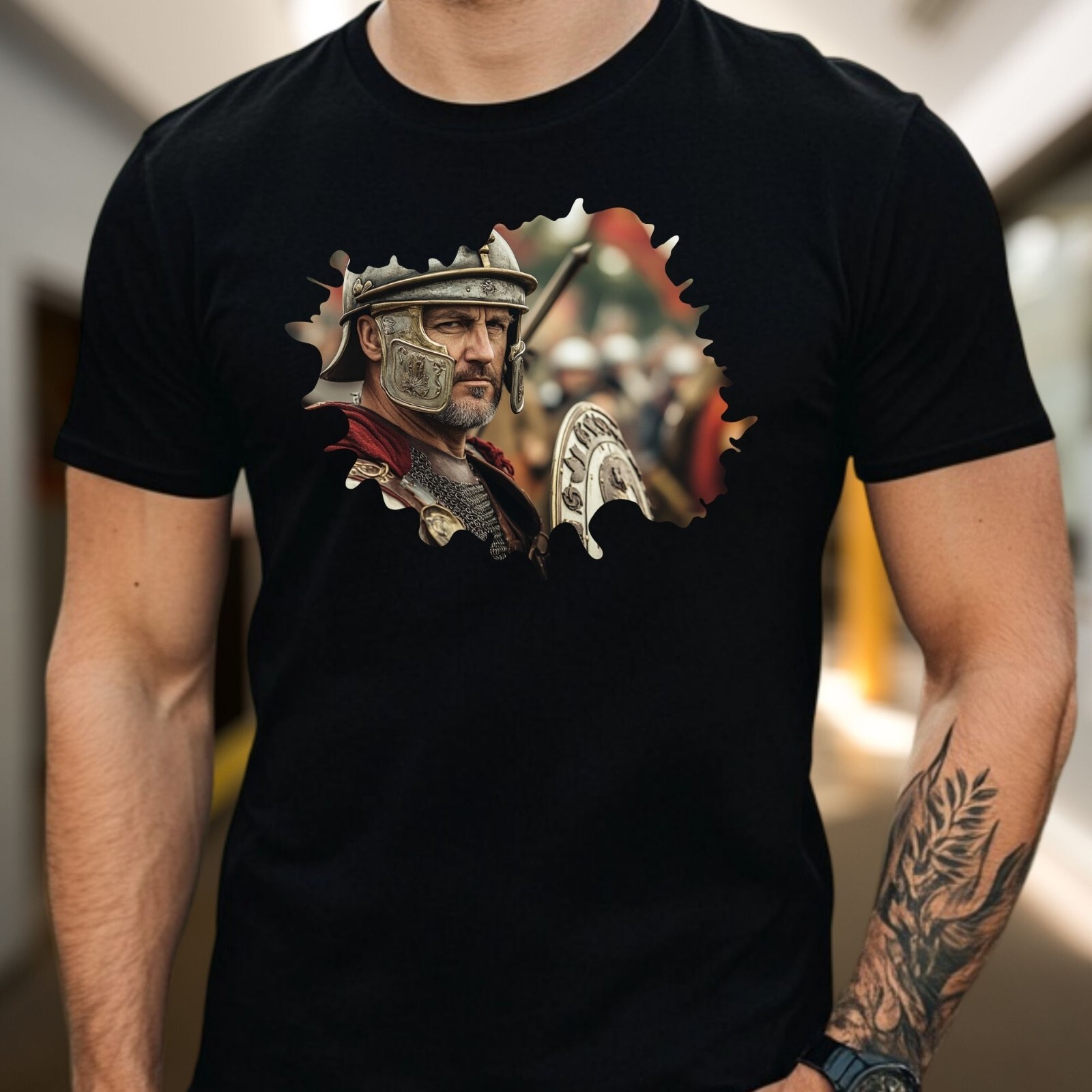 Mens Roman Legionnaire Motif Cotton T-Shirt Size S to 5XL